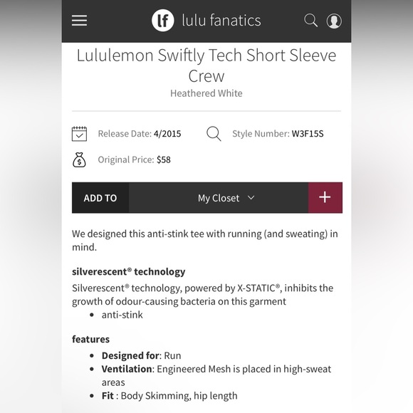 Lululemon Swiftly Tech Short Sleeve Crew in Heathered White - Size 12 - Picture 8 of 8